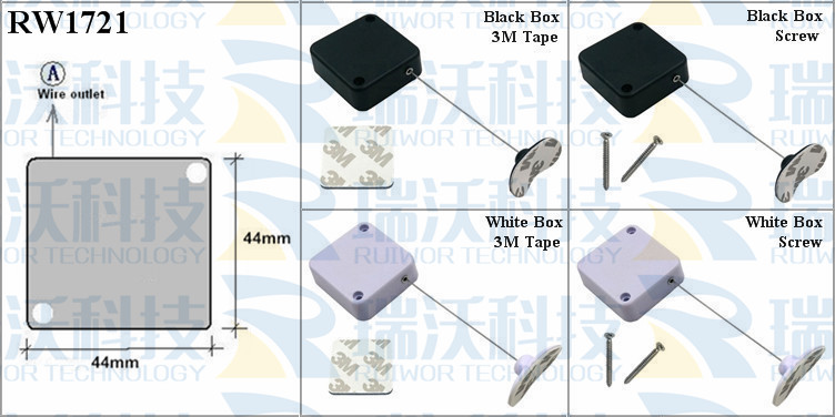 RW1721 Retractable Cable Reel specifications (cable exit details, box size details)