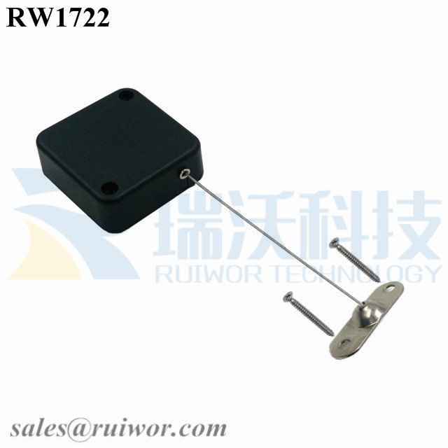RW1722-Retractable-Cable-Reel-Black-Box-With-Two-Screw-Perforated-Oval-Metal-Plate