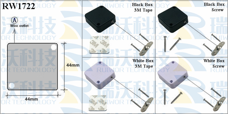 RW1722 Retractable Cable Reel specifications (cable exit details, box size details)