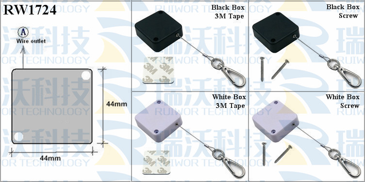 RW1724 Retractable Cable Reel specifications (cable exit details, box size details)