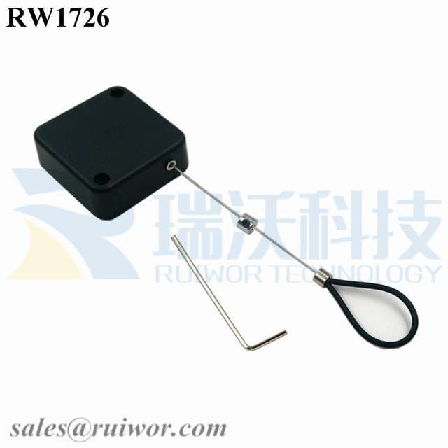 RW1726-Retractable-Cable-Reel-Black-Box-With-Adjustalbe-Stainless-Steel-Cable-Loop-Coated-with-Silicone-Hose