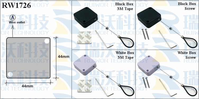 RW1726 Retractable Cable Reel specifications (cable exit details, box size details)