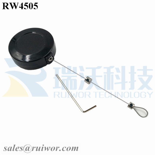 Factory wholesale Retractable Key Fob Holder -
 RW4505 Round Mini Display Pull Box Plus Adjustalbe Lasso Loop End by Small Lock and Allen Key – Ruiwor