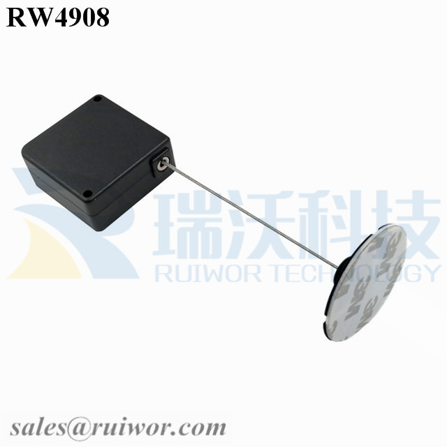 RW4908-Retractable-Cable-Black-Box-With-Diameter-38mm-Circular-Sticky-Flexible-ABS-Plate