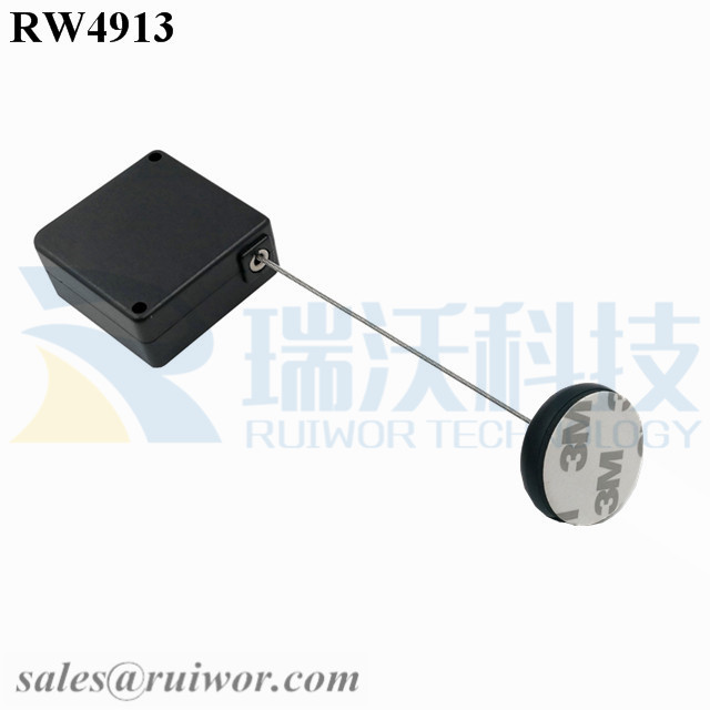 RW4913 Square Ratcheting Retractable Tether Plus Pause Function Plus Dia 30MMx5.5MM Circular Adhesive ABS Block