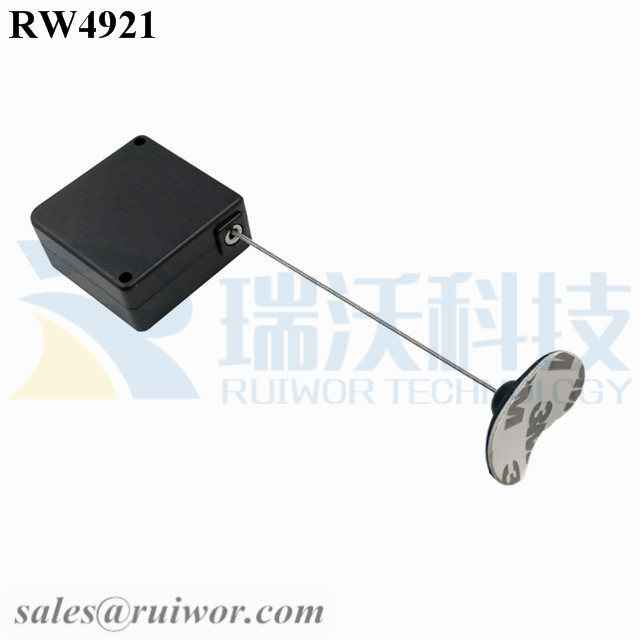RW4921-Retractable-Cable-Black-Box-With-33X19MM-Oval-Sticky-Flexible-Plate-Cable-End