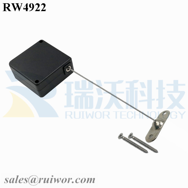 RW4922-Retractable-Cable-Black-Box-With-Two-Screw-Perforated-Oval-Metal-Plate