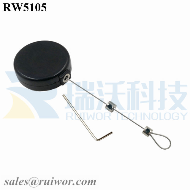 RW5105 Round Mini Anti Lost Recoiler Plus Adjustalbe Lasso Loop End by Small Lock and Allen Key
