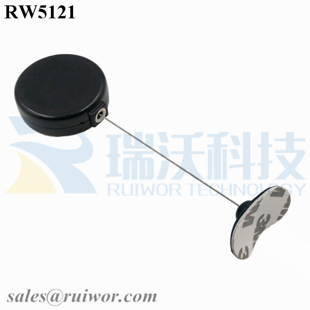 RW5121-Mini-Retractor-Black-Box-With-33X19MM-Oval-Sticky-Flexible-Plate-Cable-End
