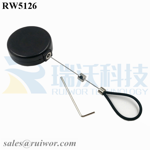 RW5126-Mini-Retractor-Black-Box-With-Adjustalbe-Stainless-Steel-Cable-Loop-Coated-with-Silicone-Hose