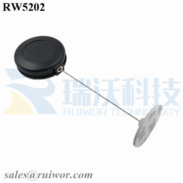 RW5202-Security-Tether-Black-Box-With-Diameter-30mm-Circular-Adhesive-ABS-Plate