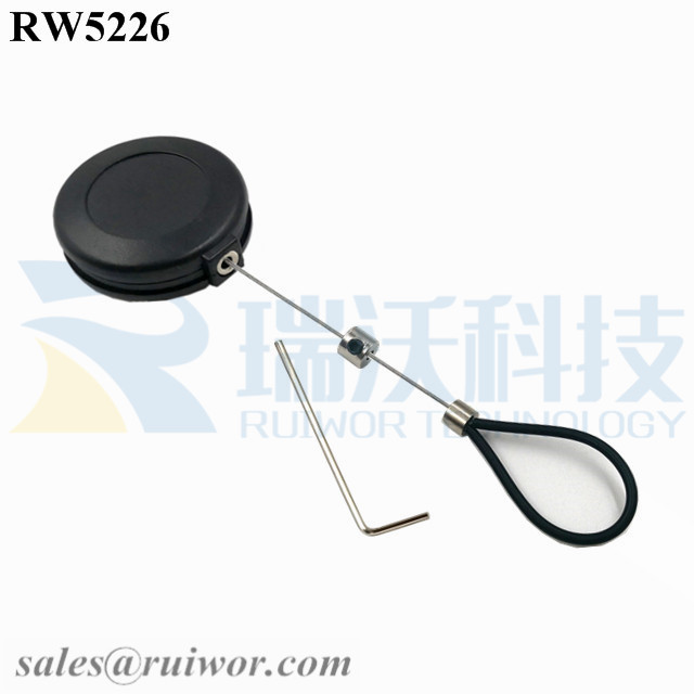Factory wholesale Anti Theft Pull Box - RW5226 Round Anti Theft Retractor Plus Adjustable Stainless Steel Wire Loop Coated Silicone Hose – Ruiwor