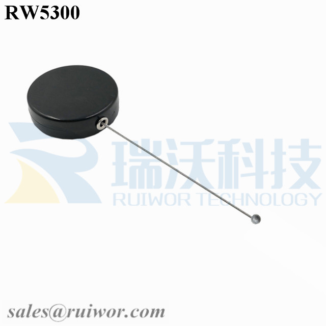 RW5300 Display Security Tether specifications (cable exit details, box size details)