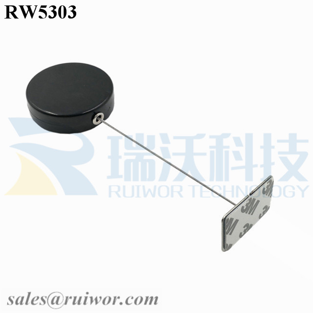 RW5303-Display-Security-Tether-Black-Box-With-35X22mm-Rectangular-Adhesive-Metal-Plate