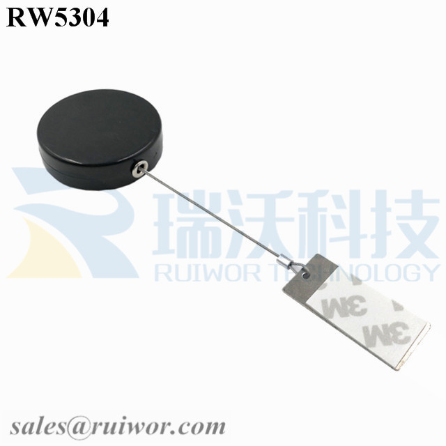 Factory supplied Retractable Lanyard Necklace - RW5304 Round Security Display Tether Plus 45X19mm Rectangular Sticky metal Plate – Ruiwor