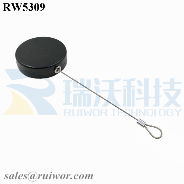 RW5309 Display Security Tether specifications (cable exit details, box size details)