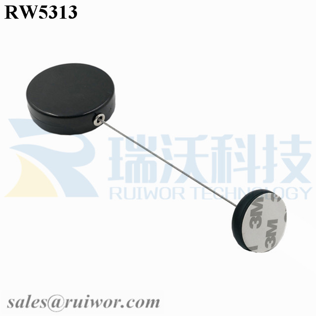 RW5313-Display-Security-Tether-Black-Box-With-Diameter-30MM-Circular-Adhesive-ABS-Block