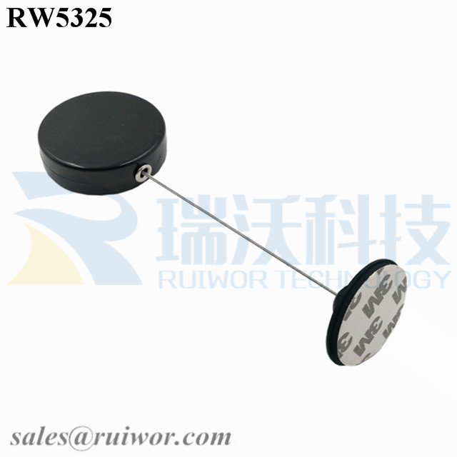 RW5325-Display-Security-Tether-Black-Box-With-Diameter-38mm-Circular-Adhesive-Plastic-Plate-Connector