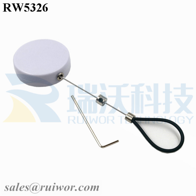 RW5326 Round Security Display Tether Plus Adjustable Stainless Steel Wire Loop Coated Silicone Hose