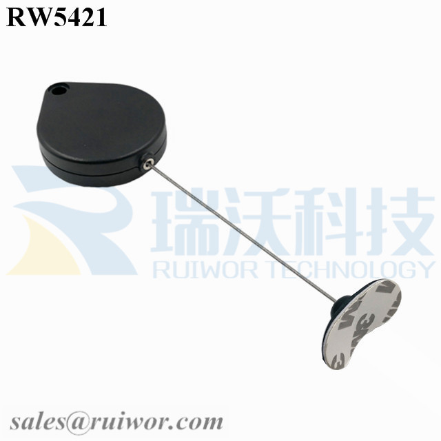 RW5421-Retractable-Extension-Cord-Black-Box-With-33X19MM-Oval-Sticky-Flexible-Plate-Cable-End