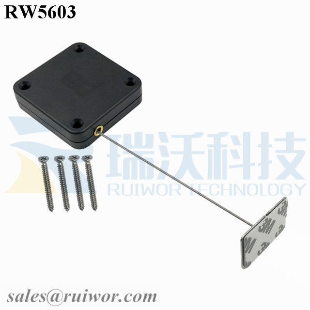 RW5603 Square Heavy Duty Retractable Cable Plus 35X22mm Rectangular Adhesive metal Plate