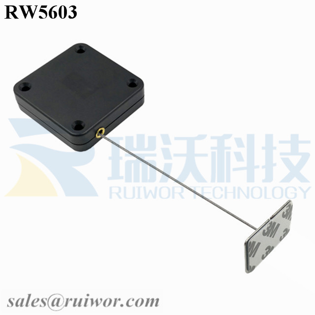 RW5603-Retractable-Rope-Reel-Black-Box-With-35X22mm-Rectangular-Adhesive-Metal-Plate
