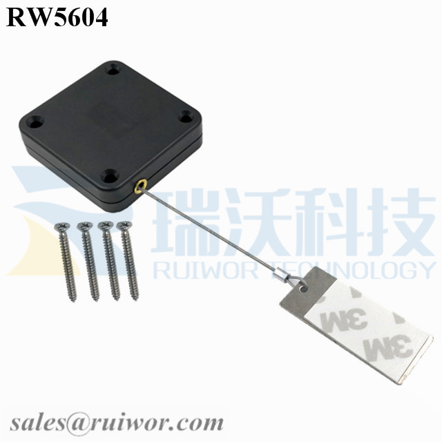 RW5604 Square Heavy Duty Retractable Cable Plus 45X19mm Rectangular Sticky metal Plate