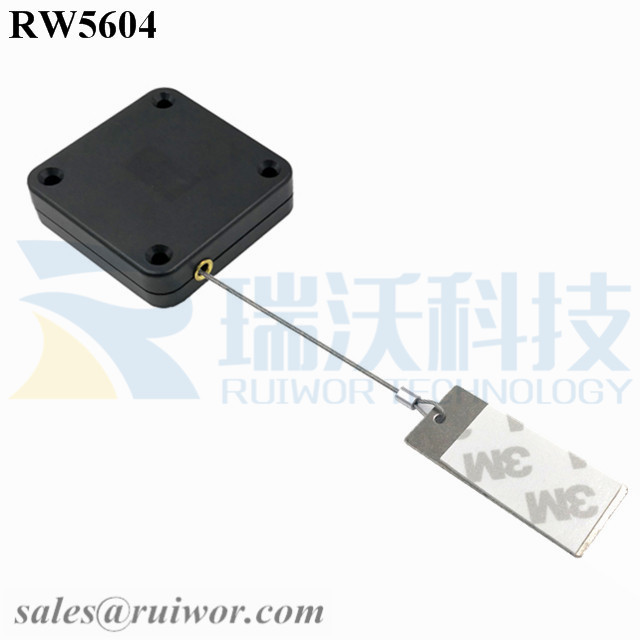 RW5604-Retractable-Rope-Reel-Black-Box-With-45X19mm-Rectangular-Sticky-Metal-Plate
