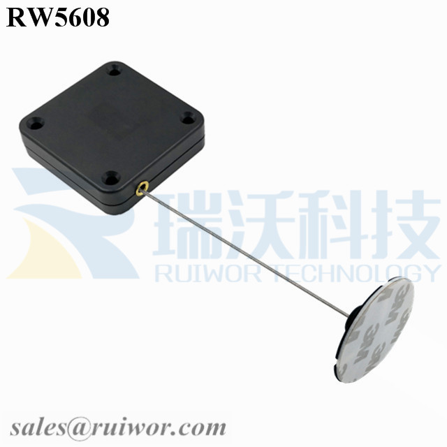 RW5608-Retractable-Rope-Reel-Black-Box-With-Diameter-38mm-Circular-Sticky-Flexible-ABS-Plate