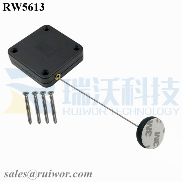 RW5613 Square Heavy Duty Retractable Cable Plus Dia 30MMx5.5MM Circular Adhesive ABS Block