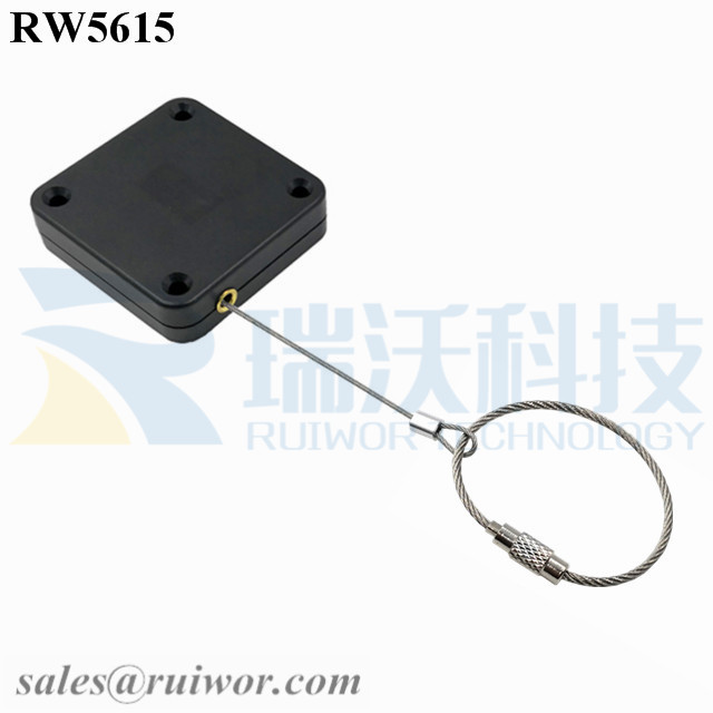 RW5615-Retractable-Rope-Reel-Black-Box-With-Size-Customizable-Wire-Rope-Ring-Catch