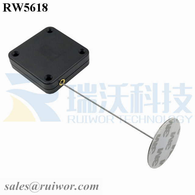 RW5618-Retractable-Rope-Reel-Black-Box-With-Diameter-38mm-Circular-Sticky-Metal-Plate