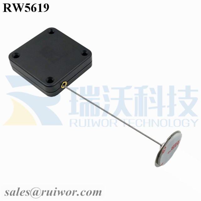 RW5619-Retractable-Rope-Reel-Black-Box-With-Diameter-22mm-Circular-Sticky-Metal-Plate