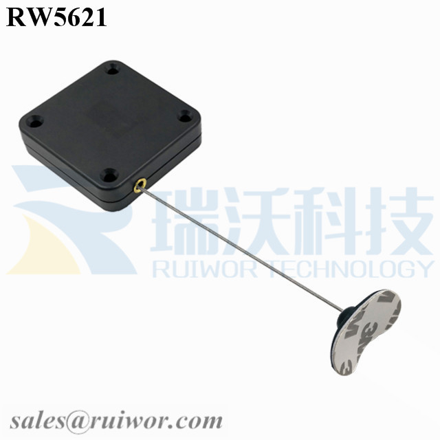 RW5621-Retractable-Rope-Reel-Black-Box-With-33X19MM-Oval-Sticky-Flexible-Plate-Cable-End