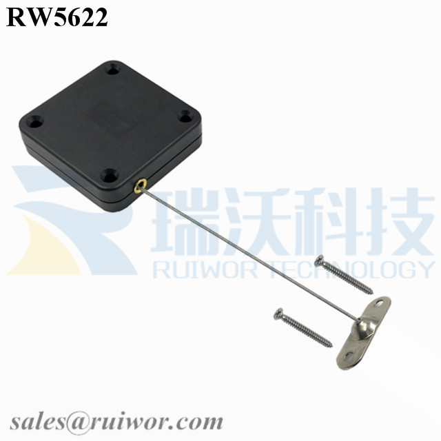 RW5622-Retractable-Rope-Reel-Black-Box-With-Two-Screw-Perforated-Oval-Metal-Plate