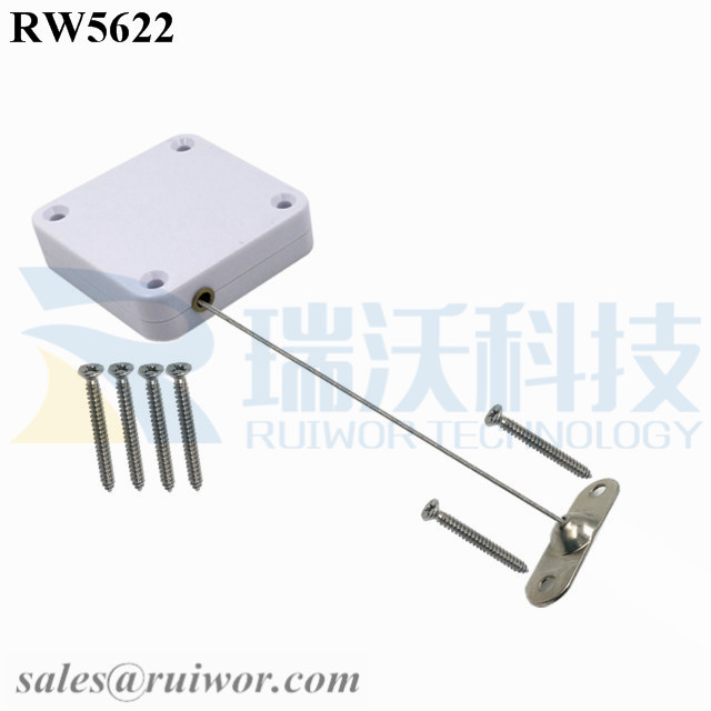 RW5622 Square Heavy Duty Retractable Cable Plus 10x31MM Two Screw Perforated Oval Metal Plate Connector Installed by Screw