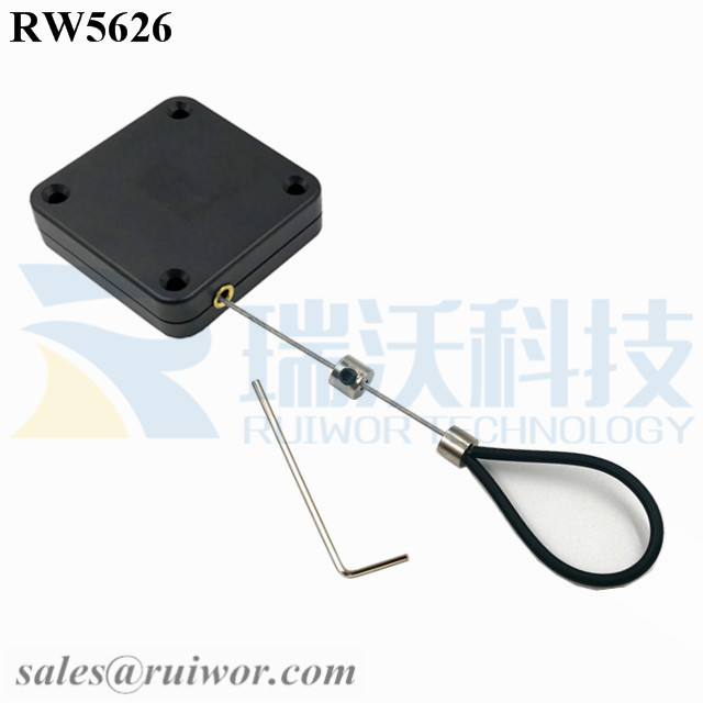 OEM/ODM China Retractable Rangefinder Tether -
 RW5626 Square Heavy Duty Retractable Cable Plus Adjustable Stainless Steel Wire Loop Coated Silicone Hose – Ruiwor