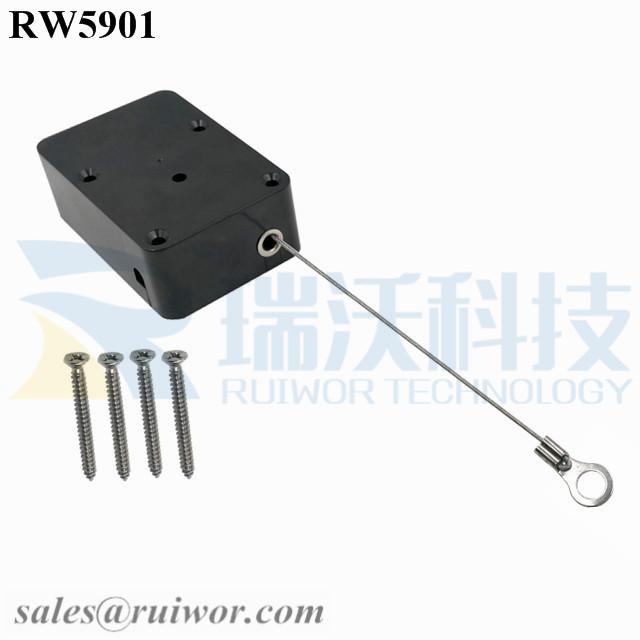 RW5901-Cable-Retractor-Black-Box-Exit-B-With-Ring-Terminal-Inner-Hole-3mm-4mm-5mm-for-Option