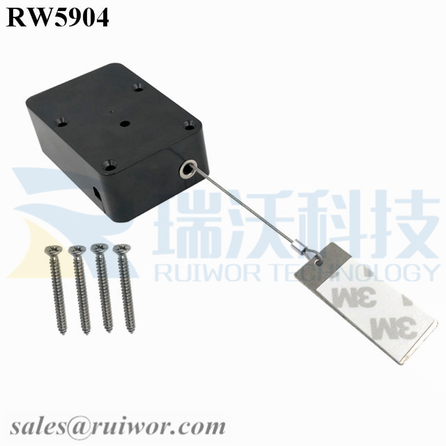 Good Wholesale Vendors Anti Theft Cable -
 RW5904 Cuboid Heavy Duty Retractable Tether Pause function optional Plus Rectangular Sticky metal Plate – Ruiwor