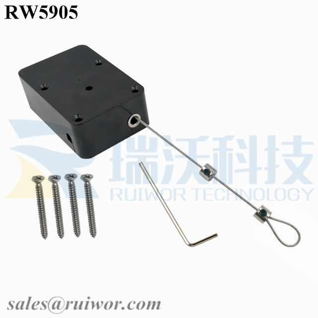 RW5905-Cable-Retractor-Black-Box-Exit-B-With-Adjustalbe-Lasso-Loop-End-by-Small-Lock-and-Allen-Key