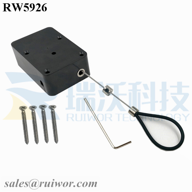 RW5926-Cable-Retractor-Black-Box-Exit-B-With-Adjustalbe-Stainless-Steel-Cable-Loop-Coated-with-Silicone-Hose