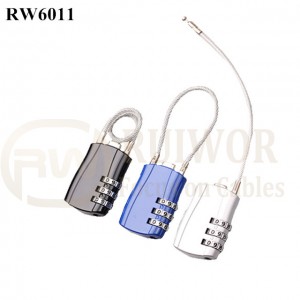 RW6011 Travel safe Secure retractable Stainless steel wire cable lock Custom lock combination lock