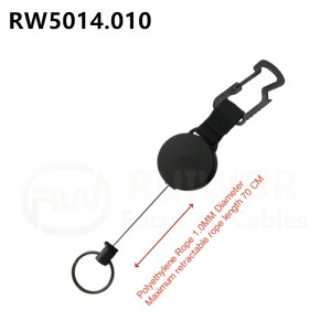 RUIWOR RW5014.010 Outdoor Carabiner with Retractable Polymer Polyethylene Rope Quick-Lock Keychain, Bottle Opener & Hex Combo